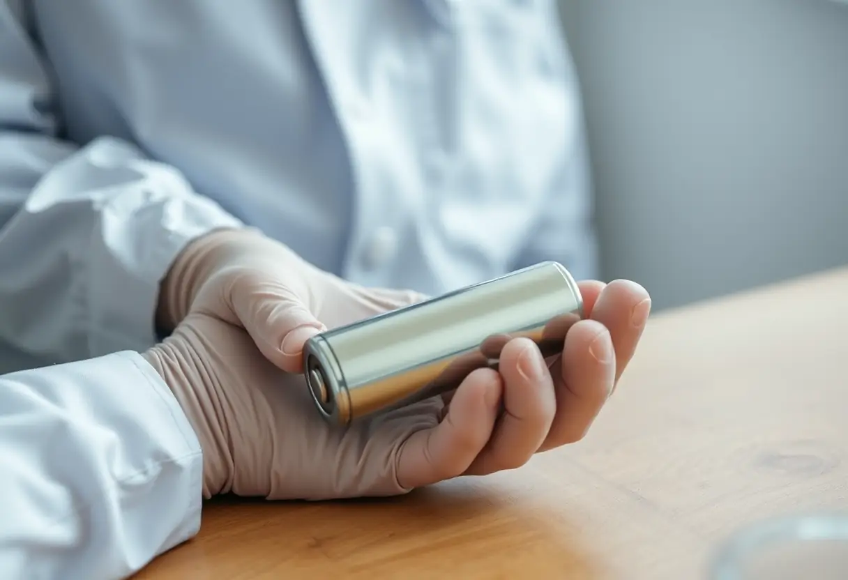 Une batterie au lithium posée sur une table en bois