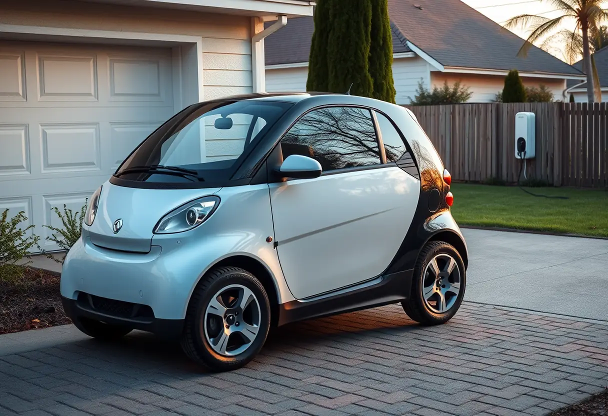 Voiture électrique dans une allée privée avec borne de recharge murale